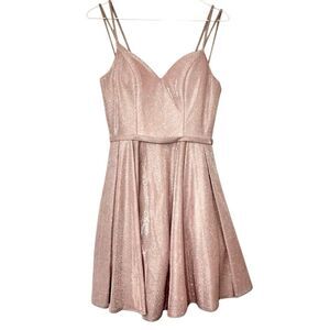Dancing Queen 3144 Double Strap Sweetheart Neck Glitter Dress Rose Gold Size 2